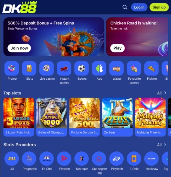 DK88 Malaysia home page provider carousel showing game studio logos